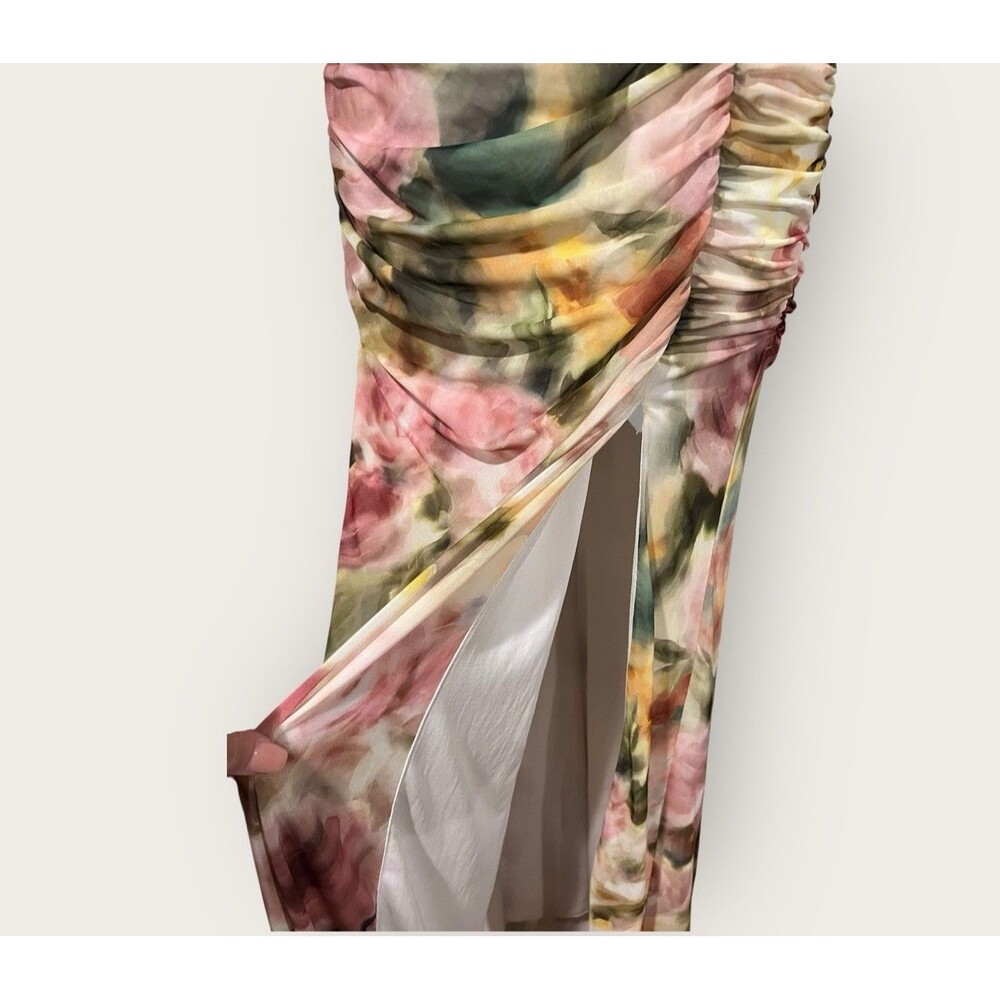 BLACK HALO Ruched Floral-print Cutout Gown In Petal Charm Sz XS - Picture 8 of 14